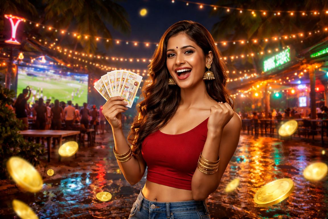 People playing lottery on Indian beach